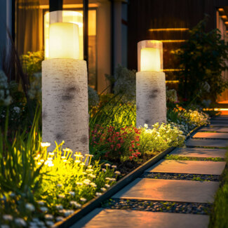 2er Set LED Solarlampe, Baumstamm, Glas, Akku, H 43,5 cm