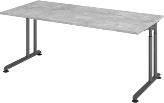 bümö höhenverstellbarer Schreibtisch Z-Serie 180x80 cm in Beton, Gestell in Graphit - großer PC Tisch für's Büro manuell höhenverstellbar, Computertisch verstellbar, ZS-19-M-G