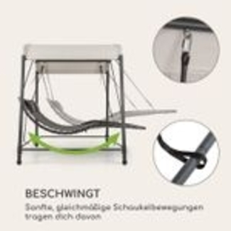 blumfeldt Palermo - Doppel-Schaukel-Liege, Gartenliege, Stahlrahmen, Sonnendach: 200 x 144 cm (BxT), Liegefläche: 130 x 207 cm (BxT), einfacher Aufbau, 2 höhenverstellbare Kopfkissen, grau