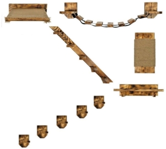 QLS Katzen-Kletterwand Geflammt & Lackiert, Wandliege Katzenliege Katzenbett Katzenregal und andere Elemente