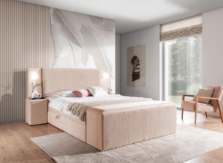 Boxspringbett Bett MARTEN 180x220cm Set. 3 in Stoff Magic Velvet Hellrosa