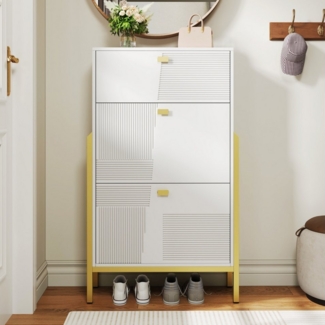 Merax Schuhschrank mit 2 Klapptüren und Schublade (1-St) Schrank Sideboard Kommode Schuhregal mit goldenen Griffen und Beinen