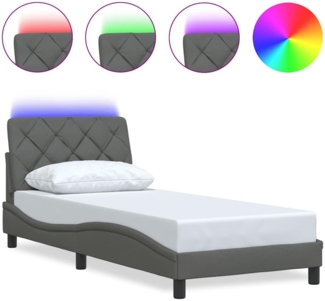 vidaXL Bettgestell mit LED ohne Matratze Dunkelgrau 90x190 cm Stoff 3310637