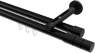 Innenlauf-Gardinenstangen-Set Siteno Elanto 300 cm (geteilt in 3 x 100 cm), 2-läufig, 20 mm Ø Schwarz