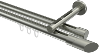 Innenlauf-Gardinenstangen-Set Siteno Verano 280 cm (geteilt in 2x140 cm), 2-läufig, 20 mm Ø Edelstahl-Optik