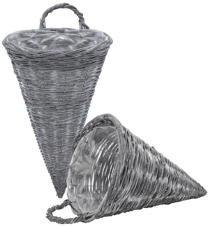 Spetebo Übertopf Wand Blumenampel 41x24 cm shabby grau - 2er Set (Packung, 1 St, 1 tlg), Rattan Hänge Pflanzkorb für Innen und Außen
