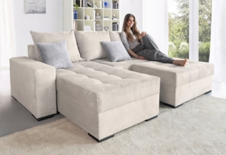 COLLECTION AB Ecksofa Josy L-Form, Breite 214 cm, mit 3 großen Rückenkissen, mit Bettfunktion und Bettkasten, Federkern