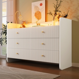 Flieks Kommode mit 6 Schubladen und LED-Beleuchtung (1 St, B120/T40/H75 cm), Sideboard Schrank für Wohnzimmer und Schlafzimmer Weiß