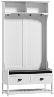 MC Star Garderobenständer Kleiderständer mit 4 Haken, Garderobe mit Schuhbank und Ablagen, (Jackenständer mit Kippschutz, für Eingangsbereich, Flur, Schlafzimmer, Weiß+Grau)