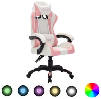 vidaXL Gaming-Stuhl mit RGB LED-Leuchten Rosa und Weiß Kunstleder