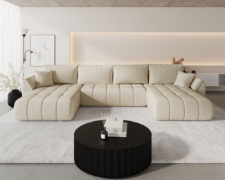 Wohnlandschaft Sofa mit Schlaffunktion MISATO Stoff Monolith Creme