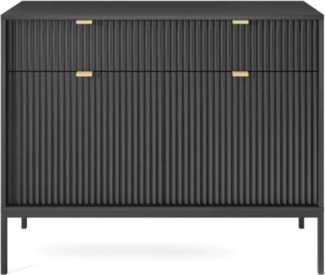 Deine Möbel 24 Kommode Kommode NOVO 104 cm Sideboard Weiß Grau Schwarz Premium (Set, 2 St, Wohnzimmer Flur Schlafzimmer Goldene Griffe), geriffelte Fronten 104 cm breit 2-türig mit 2 Schubladen