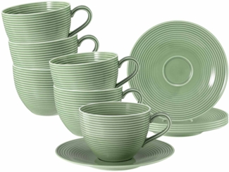 Seltmann Weiden Beat Color Glaze Milchkaffeetassen mit Untertassen 6er Set Salbeigrün