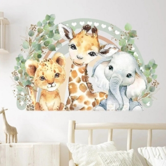Montegoni Wandtattoo Kinder Tier Wandsticker, Wandaufkleber Deko (1 St, Gesicht Löwe Giraffe Elefant Blatt Regenbogen Wandaufkleber), Kindergarten Home Dekoration,wasserdichte abnehmbare