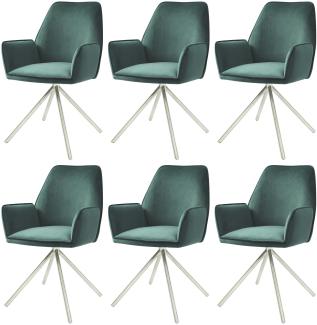 Mendler 'HWC-G67' 6er-Set Esszimmerstuhl mit Armlehne, drehbar mit Auto-Position, Grün, Silber