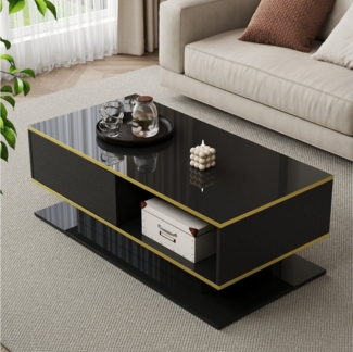 MODFU Couchtisch Goldene Dekorstreifen (Satztisch, Wohnzimmertisch, Beistelltisch, 1-St, 3 Schubladen, 1 offenen Fach), mit farbwechselndem LED-Lichtstreifen