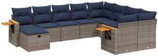 vidaXL 10-tlg. Garten-Sofagarnitur mit Kissen Grau Poly Rattan 3227160