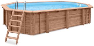 Interline Summer Holz Schwimmbad Bali Set 3 | Blau | 580x350x136 cm | Inkl. 5 teiliges Zubehörpaket und Winterabdeckung