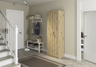 rauch Allrounder, Garderobenschrank, Mehrzweckschrank, 2-türig, mit 4 Einlegeböden, Farbe Eiche Artisan, BxHxT 69x210x41cm