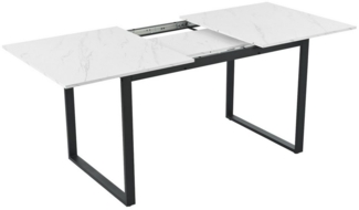 KLAM HOME Esstisch Esszimmertisch Teleskoptisch rechteckig Tisch 140/180x80x75cm (Moderne Weiße MDF Tischplatte Mit Marmormustern), Beine aus Eisen aus Metall & Vierkantrohrbeine für Heim & Büro