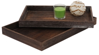 2er Set Schale T285, Serviertablett Frühstückstablett Holztablett Dekotablett, Shabby-Look ~ braun