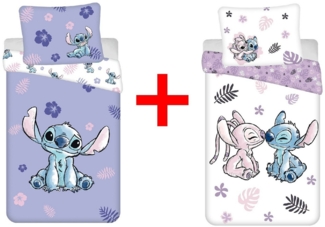 Disney Kinderbettwäsche Disney Lilo und Stitch, 2 x Bettwäsche-Sets Cartoon Alien Hawaii, Renforcé, 2 teilig