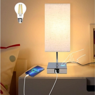 Nettlife Nachttischlampe Nachttischlampe touch dimmbar mit Ladefunktion USB, mit Ladefunktion USB, LED wechselbar, für Schlafzimmer kinderzimmer Bedside