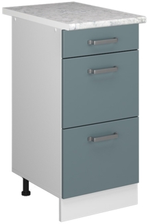 Küchenunterschrank R-Line Blau-Grau 40 cm mit Schubladen, AP Marmor Vicco