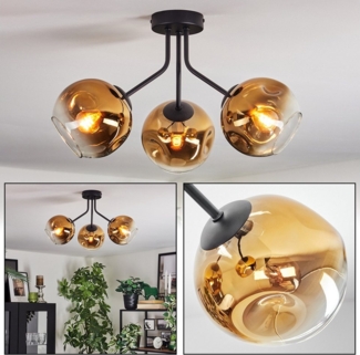 hofstein Deckenleuchte Deckenlampe aus Metall/Glas in Schwarz/Goldfarben/Klar, Deckenleuchte im Retro/Vintage-Design (Schirme Ø 15 cm), 3 x E14
