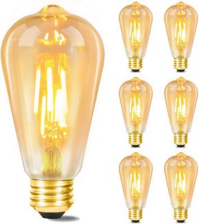 ZMH LED-Leuchtmittel LED Edison Glühbirne E27 Vintage Glühlampe Dekorativ ST64 Antike Bulb, E27, 6 St, Warmweiß, transparente/Bernsteinglas Vintage Tropfenmuster Glühbirne