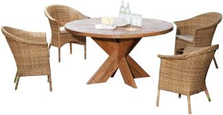 Sonnenpartner 5-teilige Sitzgruppe Cayman & Quantum Ø 120 cm Polyrattan natura-antik Teakholz Garten