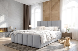 AX LIVING Levente Boxbett mit Bettkasten 140x200 graues Boxspringbett