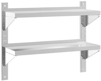 Wandregal, Hängeregal mit 2 Böden 75x23,5x60 cm Silbern Edelstahl de6161
