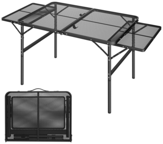 AUFUN Campingtisch Tragbare Campingtische Höhenverstellbar Klappbarer Multifunktionstisch, Grilltisch Metallgitterplatte Zusammenklappbar Gartentisch für Strand