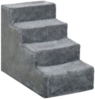 MC Star Haustiertreppe Hundetreppe 4-stufig, 35 cm Katzentreppe für Bett und Sofa (für Hunde und Katzen bis 5 kg, Plüschoptik, Hellgrau)