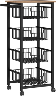 HOMCOM Badkommode mit Arbeitsplatte, 4 ausziehbaren Stahlkörben (Rollwagen, 1 St, Küchenwagen), für Büro, 48,5 x 31 x 91 cm, Eiche