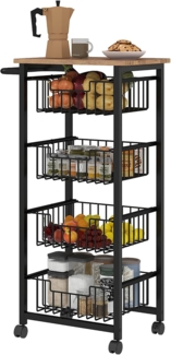 HOMCOM Badkommode mit Arbeitsplatte, 4 ausziehbaren Stahlkörben (Rollwagen, 1 St, Küchenwagen), für Büro, 48,5 x 31 x 91 cm, Eiche