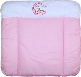 Wickelauflage mit Applikation - Bärchen Mond Rosa- Wickeltischauflage Baby Auflage (70x70 cm)