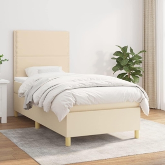 vidaXL Boxspringbett mit Matratze Creme 100x200 cm Stoff 3142238