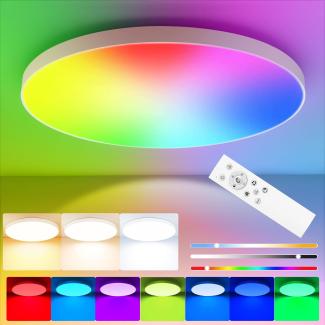 OUILA LED Deckenleuchte Dimmbar 24W RGB Farbwechsel Deckenlampe mit Fernbedienung 3000K-6500K 2400LM RGB+CCT Rund LED Panel Deckenbeleuchtung für Wohnzimmer Schlafzimmer Badezimmer kinderzimmer Ø28cm