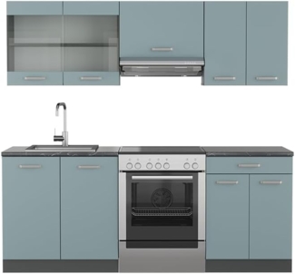 Vicco Küchenzeile R-Line, Blau-Grau/Anthrazit, 200 cm ohne Arbeitsplatte