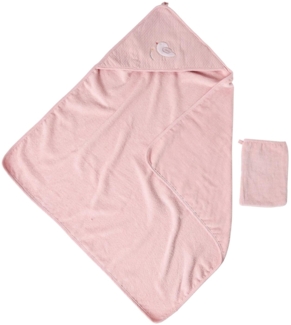 Nattou Kapuzenbadetuch und Waschhandschuh aus Baumwolle und Polyester, Vogel-Motiv, Ca. 75x75 cm, Baumwolle, Alice und Pomme, Rosa