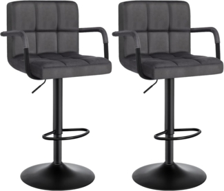 2er-Set Barstuhl mit Rückenlehne aus Samt Modell Vicky dunkelgrau