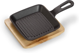 ECHTWERK Grillpfanne quadratische Auflaufform mit Servierbrett, Gusseisen (Set, 2-tlg), Servierbrett, Grillstreifen, Bereits eingebrannt, Für Backöfen & Grill