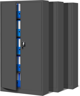 Jan Nowak 3er Set Aktenschrank C001 Metallschrank Stahlschrank Werkzeugschrank Büroschrank Lagerschrank Universalschrank Pulverbeschichtung Flügeltüren 185 x 90 x 40 cm (anthrazit/anthrazit)