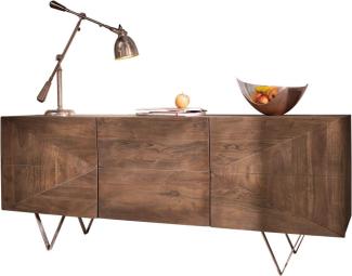 Design-Sideboard Wyatt 175 cm 3D Optik mittig Akazie Braun Edelstahl Fuß 20 cm