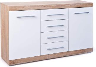 'Lubef' Sideboard Weiß Hochglanz/ Eiche Dekor, 155 cm