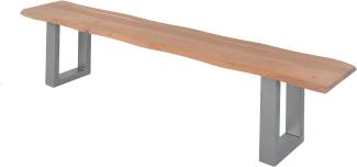 SAM Sitzbank 200x42 cm Quintus, Akazien-Holz naturfarben, Silber lackierte Metallbeine, Bank mit echter Baumkante, Massive Holzbank