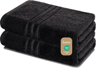 Lavea 2er Set Saunatuch 80x200 cm, Frottierserie Elena, Schwarz