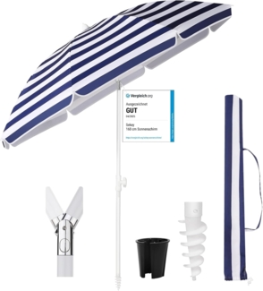 Sekey® 160 cm Sonnenschirm Balkon mit Bodenhülse & Schutzhülle, Neigungs- und Höhenverstellung, Sonnenschirm Strand für Balkon, Garten & Terrasse, Runder Sonnenschutz UPF 50+